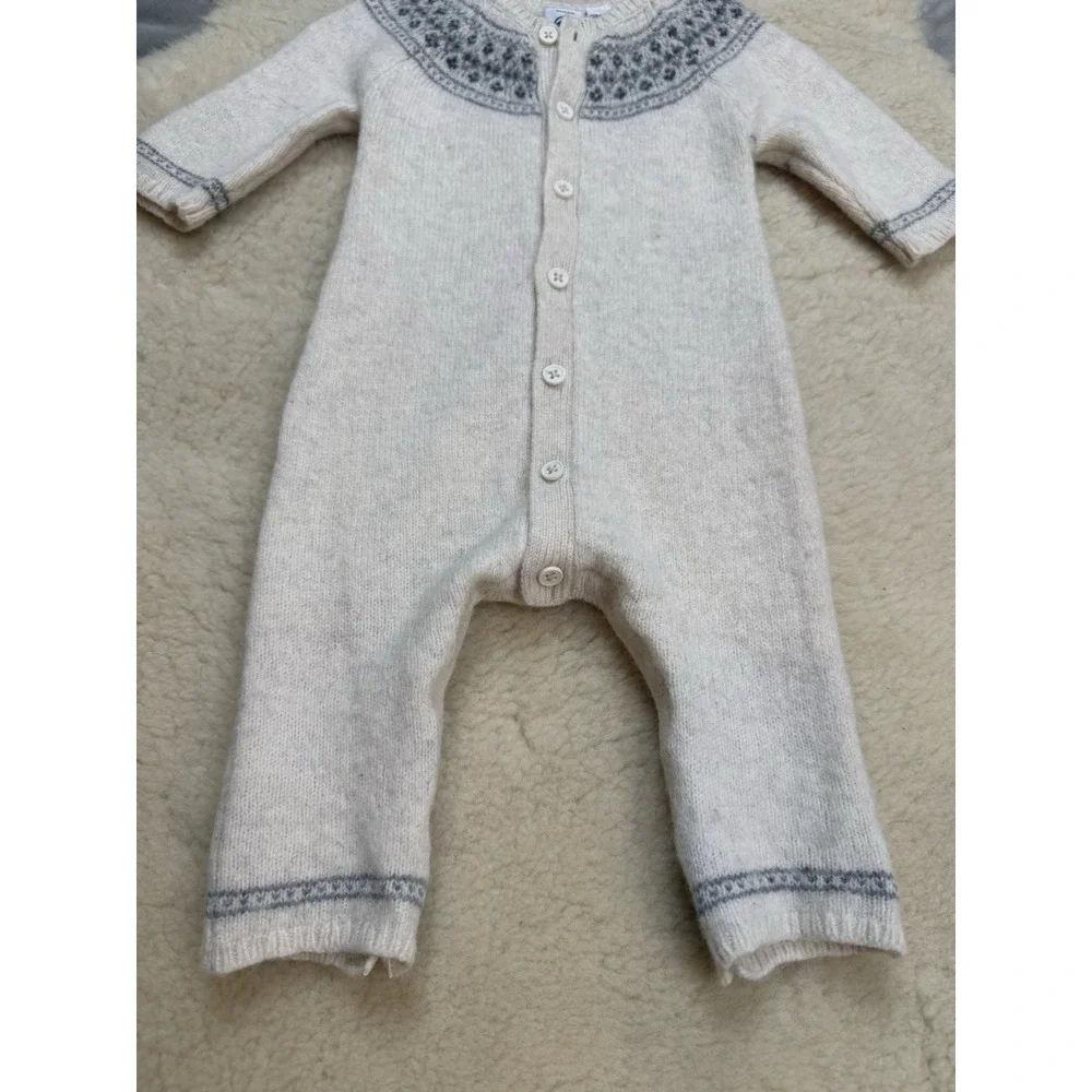 Petit Bateau 6M Baby Wool Alpaca Knit One Piece Romper Fair Isle Nordic Sweater